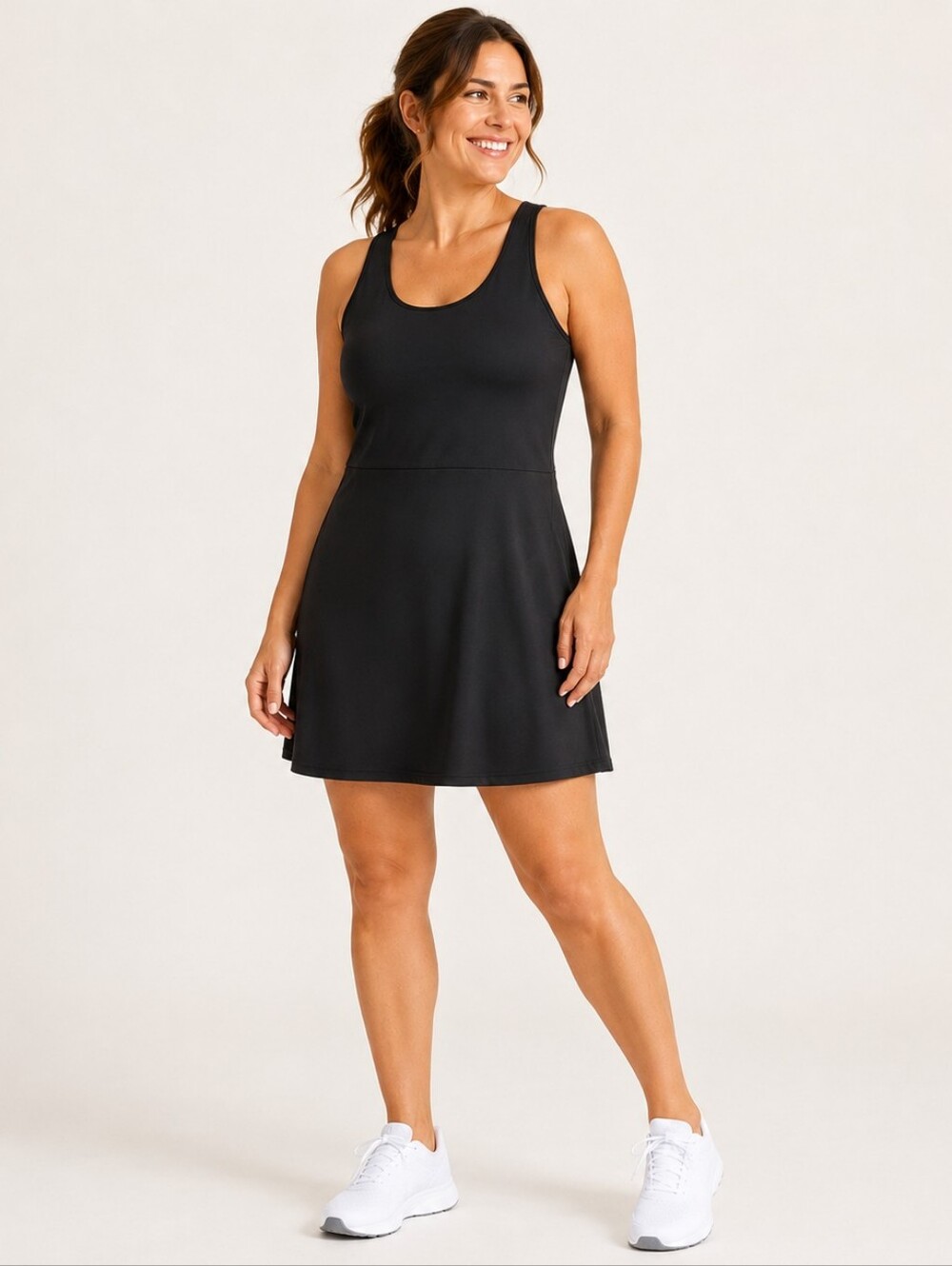 Elle Sport Black Sleeveless Active Dress Built In Shorts Pockets Size Large NWT